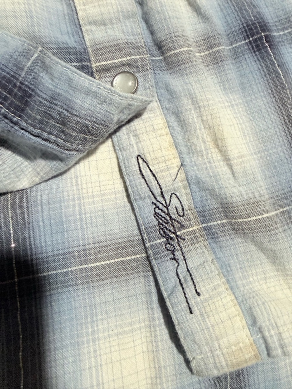 Stetson Women’s Embroidered Blue Plaid Western Button Up Collared Shirt Size 2X - Picture 8 of 10